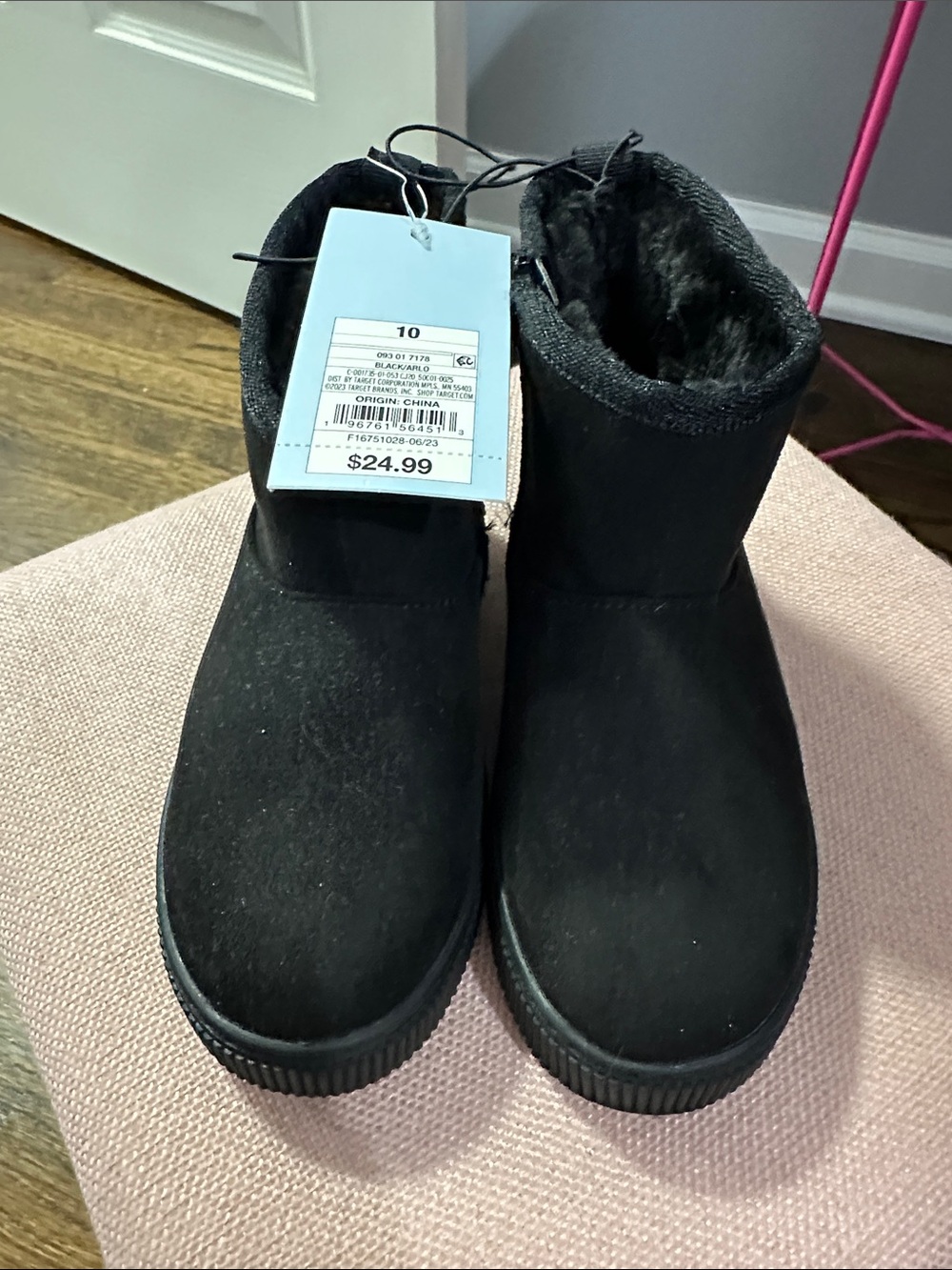 Kids Black Faux-Suede Winter Boots - Comfortable Warm Lining